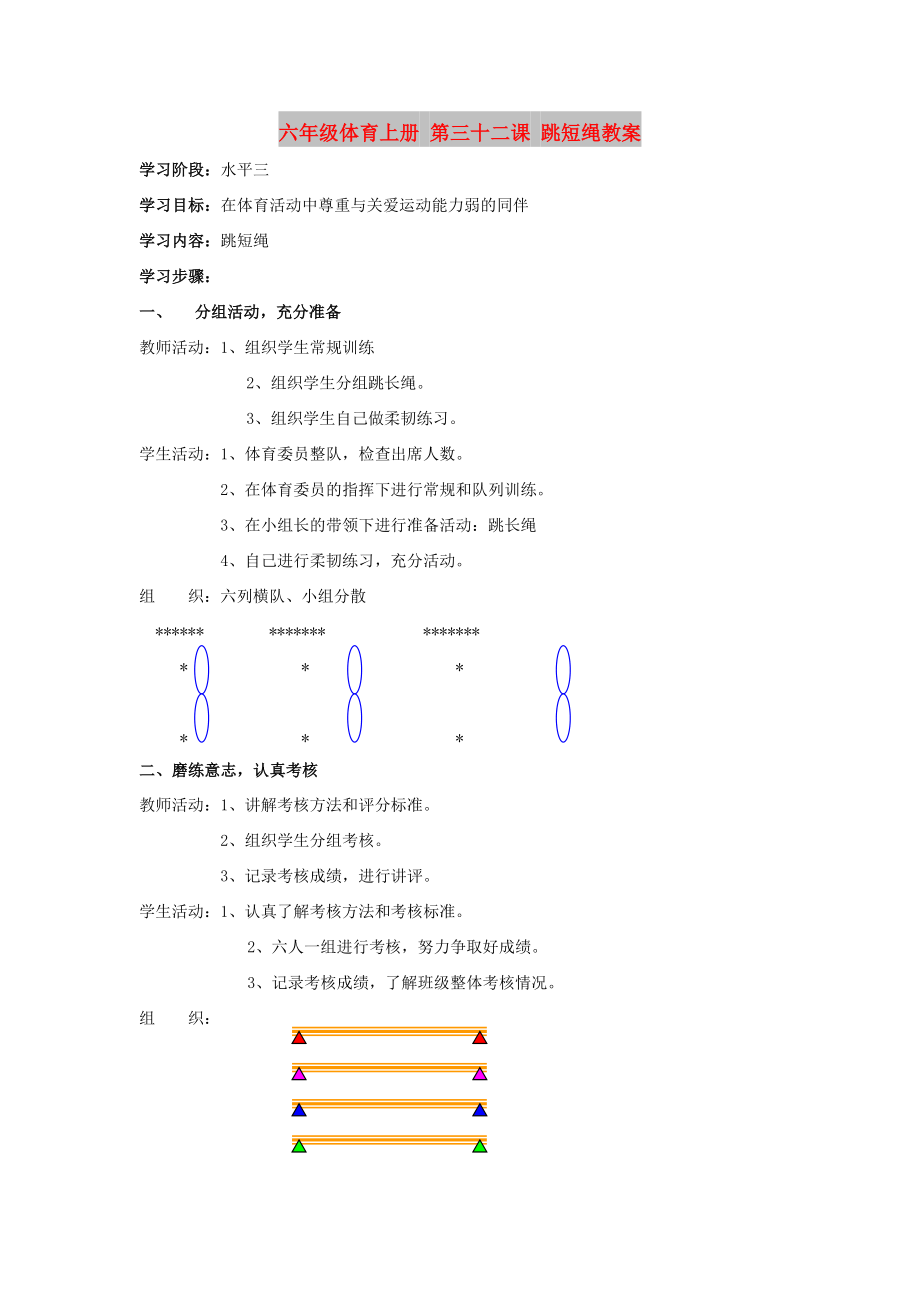 六年級體育上冊 第三十二課 跳短繩教案_第1頁