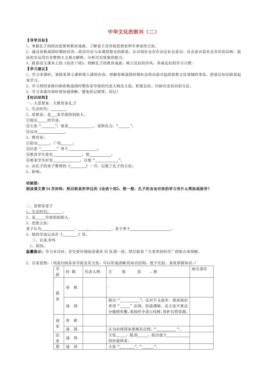 山東省乳山市西苑學(xué)校七年級(jí)歷史上冊(cè) 第10課 中華文化的勃興（二）學(xué)案（無答案） 魯教版_第1頁