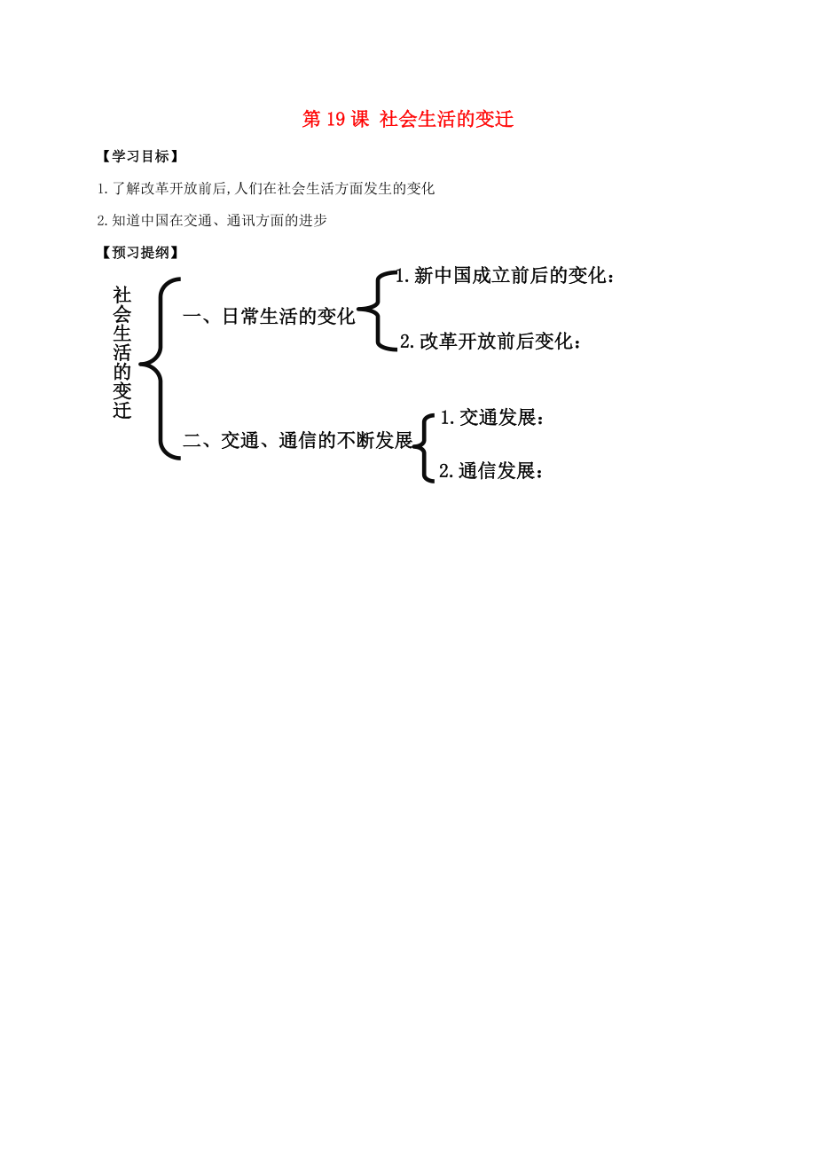 江蘇省南通市如皋市白蒲鎮(zhèn)八年級歷史下冊第6單元科技文化與社會生活第19課社會生活的變遷提綱新人教版_第1頁