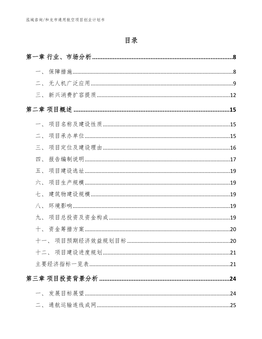 和龙市通用航空项目创业计划书_第1页