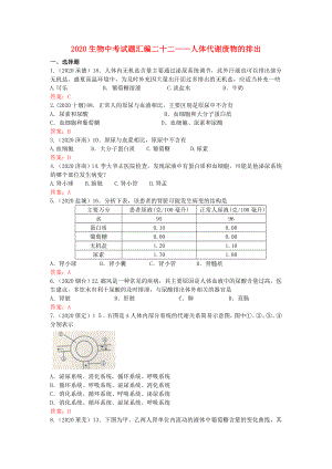 2020年中考生物真題分類匯編專題二十二 人體代謝廢物的排出