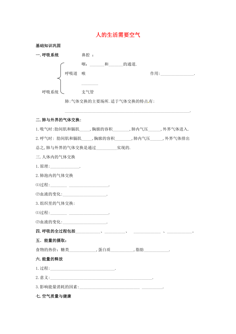 2020年中考生物一輪復(fù)習(xí) 人的生活需要空氣 濟南版_第1頁