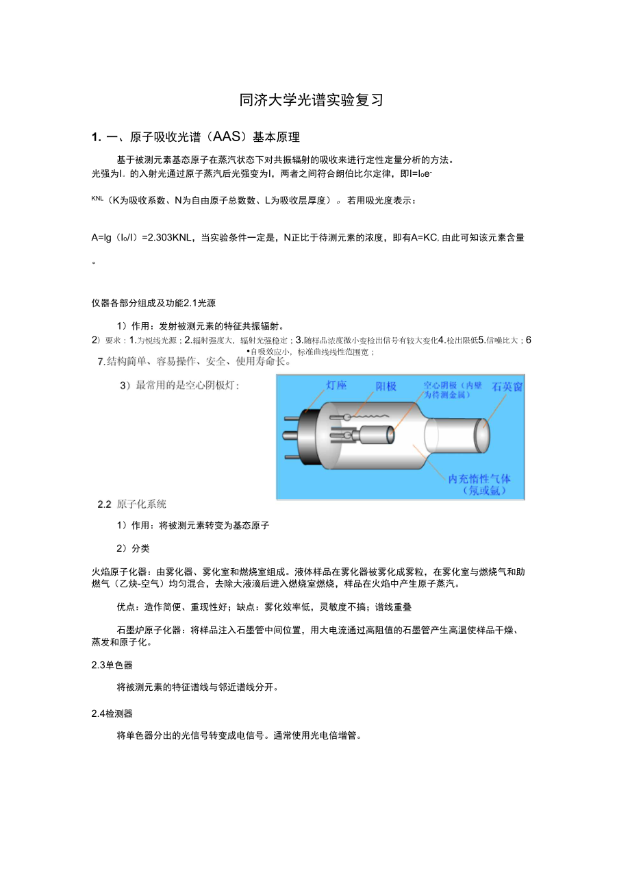 同济大学光谱实验考试复习_第1页