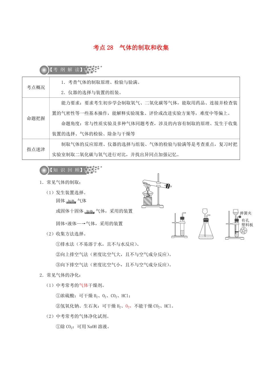 （廣東專版）2020年中考化學(xué)二輪復(fù)習(xí) 考點(diǎn)28 氣體的制取和收集學(xué)案（無(wú)答案）_第1頁(yè)