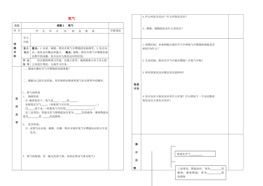 貴州省六盤水市第十三中學(xué)九年級(jí)化學(xué)上冊(cè) 第二單元 課題2 氧氣導(dǎo)學(xué)案（無答案） 新人教版_第1頁