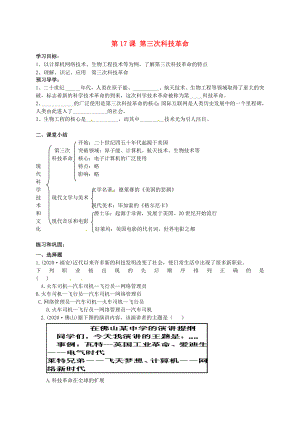 江蘇省南京市溧水區(qū)東廬初級中學九年級歷史下冊 第17課 第三次科技革命講學稿（無答案） 新人教版