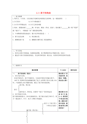 江蘇省宿遷市宿豫縣關(guān)廟鎮(zhèn)中心學(xué)校九年級化學(xué)上冊 2.3 原子的構(gòu)成學(xué)案（一）（無答案）（新版）魯教版