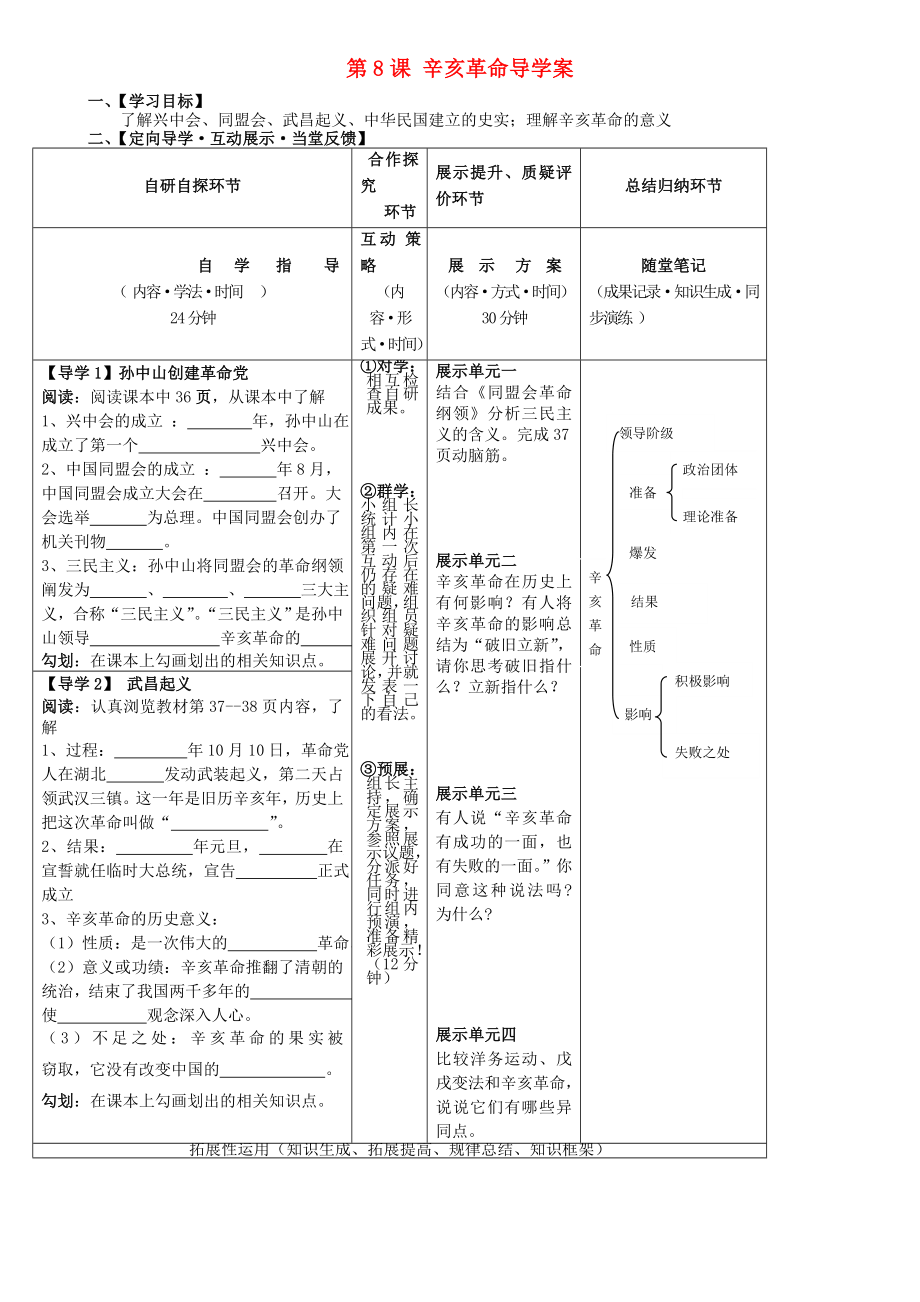 湖北省武漢市魯巷中學(xué)八年級歷史上冊 第8課 辛亥革命導(dǎo)學(xué)案（無答案） 新人教版_第1頁