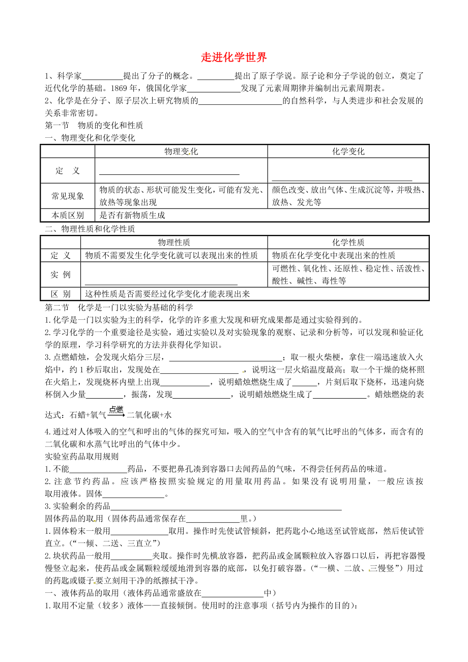 江蘇省連云港市東海晶都雙語學(xué)校八年級化學(xué)全冊 第一單元 走進化學(xué)世界練習(xí)（無答案） 新人教版五四制（通用）_第1頁