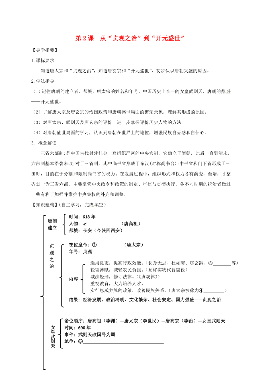 （2020年秋季版）四川省金堂縣七年級(jí)歷史下冊(cè) 第五單元 第2課 從2020貞觀之治2020到2020開元盛世2020導(dǎo)學(xué)案（無答案） 川教版_第1頁(yè)