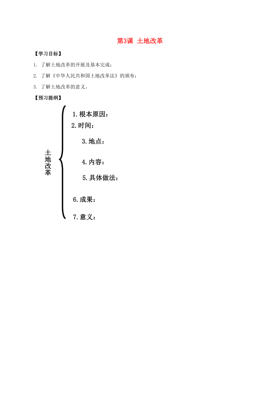 江蘇省南通市如皋市白蒲鎮(zhèn)八年級歷史下冊第1單元中華人民共和國的成立和鞏固第3課土地改革提綱新人教版_第1頁