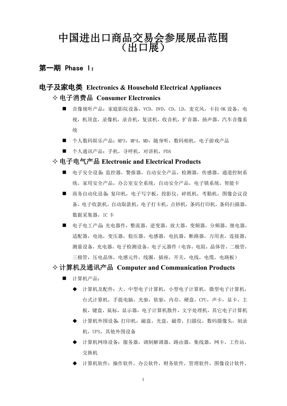 中国进出口商品交易会参展展品范围_第1页