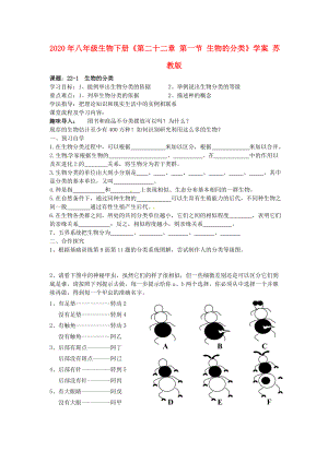 2020年八年級(jí)生物下冊(cè)《第二十二章 第一節(jié) 生物的分類》學(xué)案2（無答案） 蘇教版