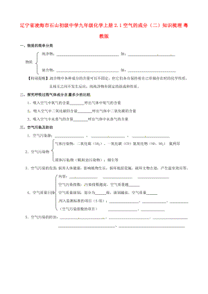 遼寧省凌海市石山初級(jí)中學(xué)九年級(jí)化學(xué)上冊(cè) 2.1 空氣的成分（二）知識(shí)梳理（無(wú)答案） 粵教版