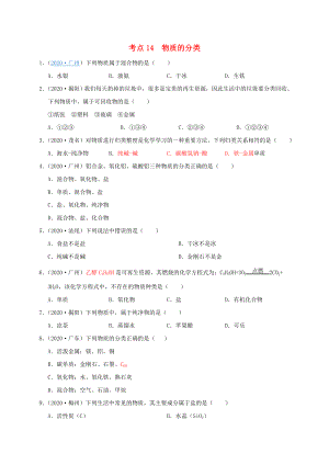 （廣東專版）2020年中考化學(xué)專題練習(xí) 考點(diǎn)14 物質(zhì)的分類（無答案）