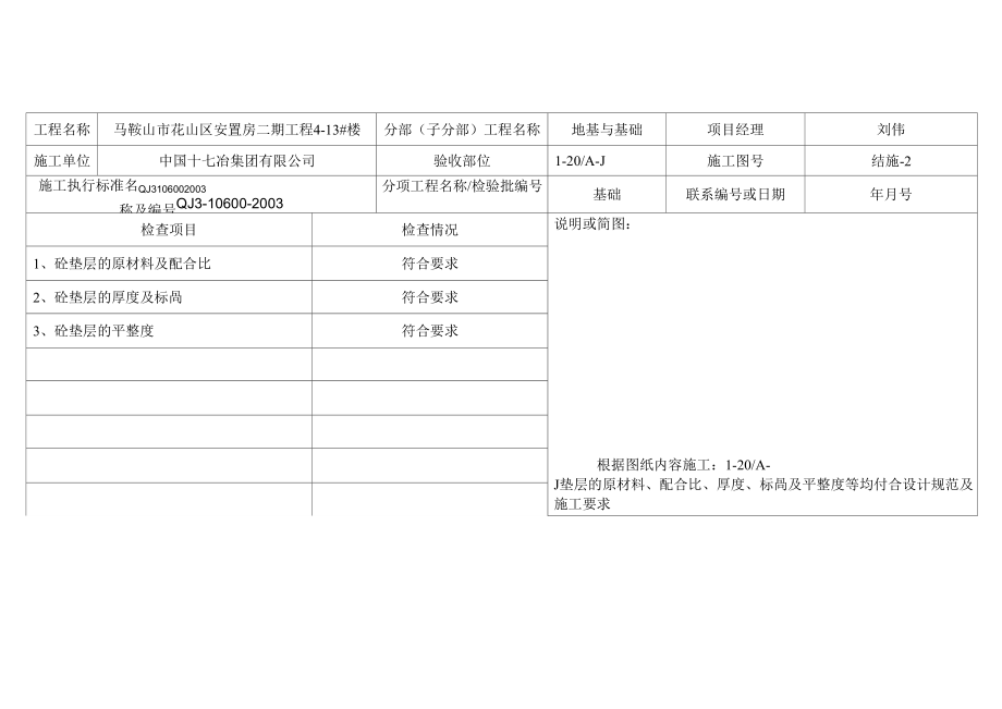 基礎(chǔ)墊層隱蔽工程檢查驗收記錄_第1頁