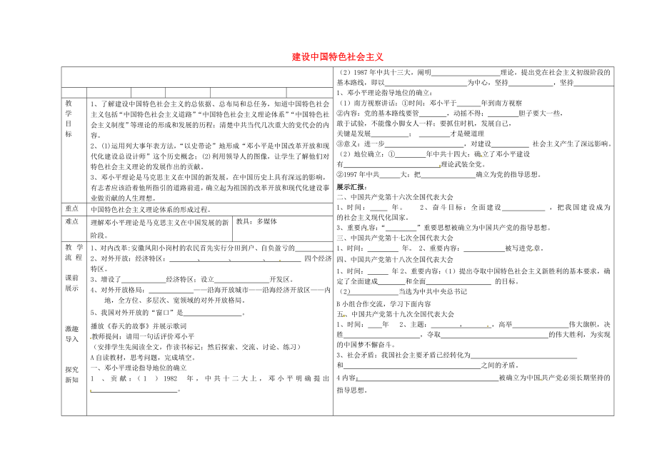 遼寧省撫順市順城區(qū)八年級(jí)歷史下冊(cè) 第三單元 中國特色社會(huì)主義道路 第10課 建設(shè)中國特色社會(huì)主義教學(xué)案（無答案） 新人教版（通用）_第1頁