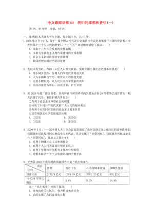 浙江省2020年中考歷史社會大一輪復(fù)習(xí) 考點跟蹤訓(xùn)練50 我們的理想和責(zé)任（一）（無答案） 浙教版