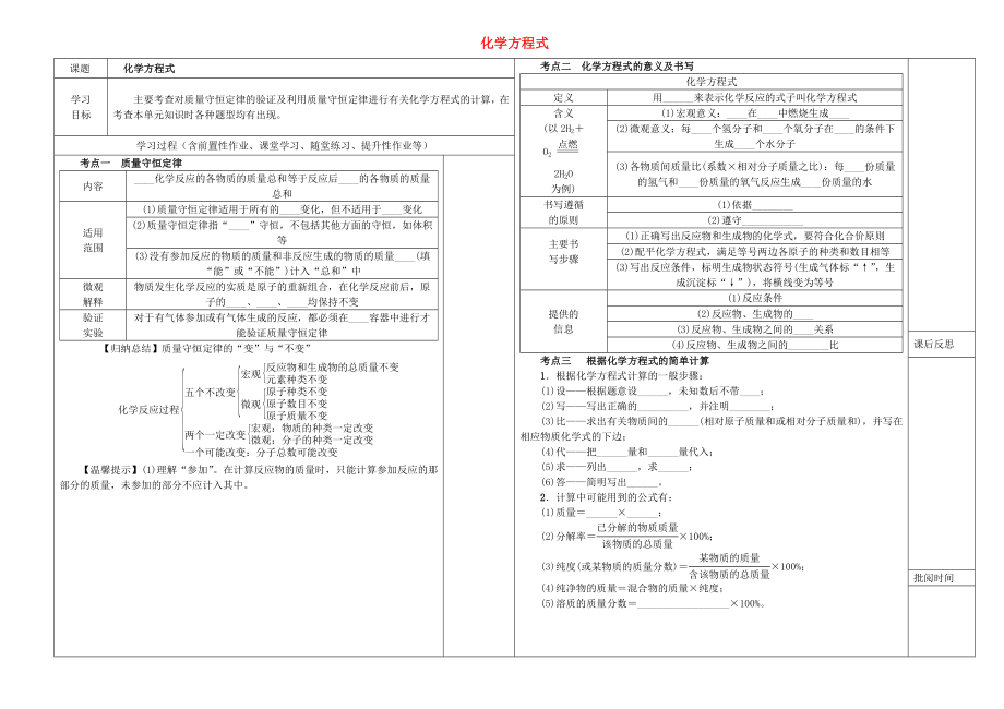 河北省邯鄲市涉縣索堡中學(xué)2020學(xué)年中考化學(xué)一輪復(fù)習(xí)《6 化學(xué)方程式》導(dǎo)學(xué)案（無答案）_第1頁