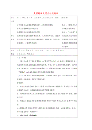 陜西省山陽縣色河鋪鎮(zhèn)八年級歷史下冊 第二單元 社會主義道路的探索 第4課 大躍進和人民公社化運動導(dǎo)學(xué)案（無答案） 華東師大版（通用）