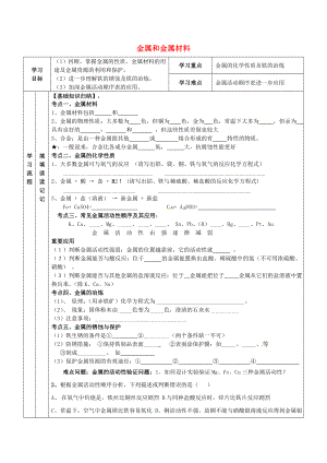 陜西省安康市漢濱區(qū)建民辦建民初級中學(xué)2020屆中考化學(xué)專題復(fù)習(xí) 金屬和金屬材料學(xué)案（無答案）