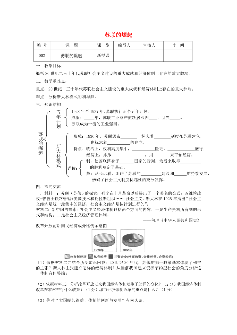 江苏省连云港市灌南县实验中学九年级历史下册《苏联的崛起》学案 北师大版_第1页