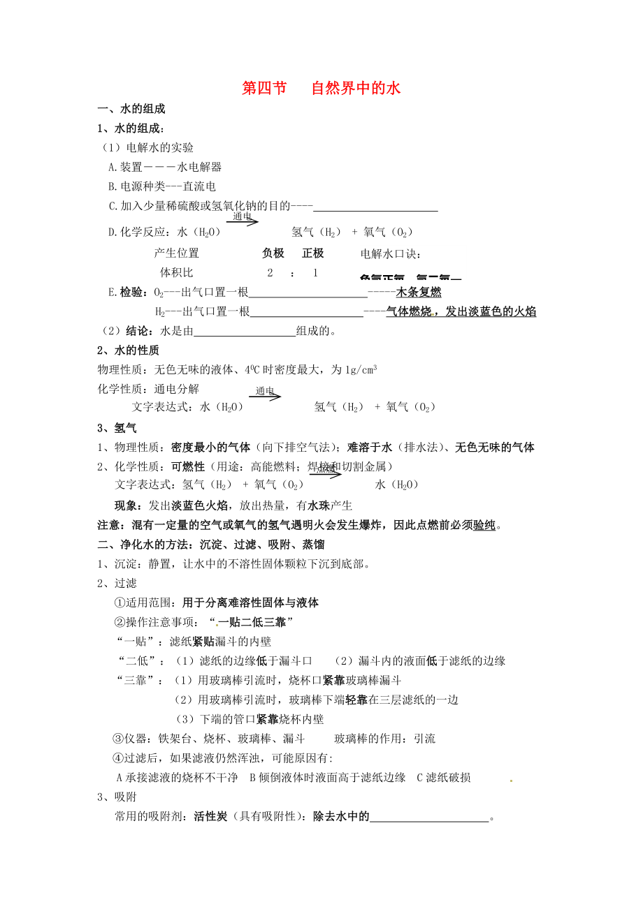 江苏省徐州市中小学教学研究室九年级化学上册 第二章 第3节 自然界中的水复习提纲 （新版）沪教版_第1页