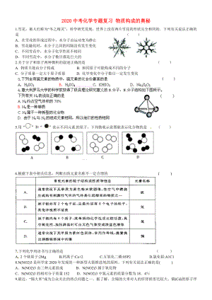 江蘇省南京市溧水區(qū)第一初級中學(xué)2020中考化學(xué)專題復(fù)習(xí) 物質(zhì)構(gòu)成的奧秘（無答案）