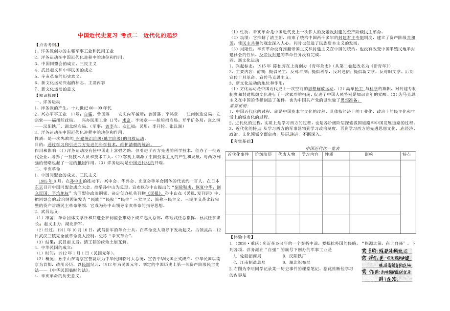 江蘇省徐州市豐縣創(chuàng)新外國語學(xué)校九年級歷史 中國近代史《近代化的起步》復(fù)習(xí)學(xué)案（無答案）_第1頁