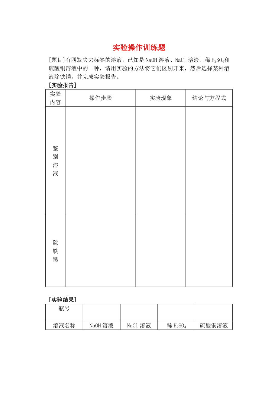 湖北省孝感市孝南區(qū)肖港初級中學(xué)2020屆九年級化學(xué) 實驗操作訓(xùn)練題（無答案） 新人教版_第1頁