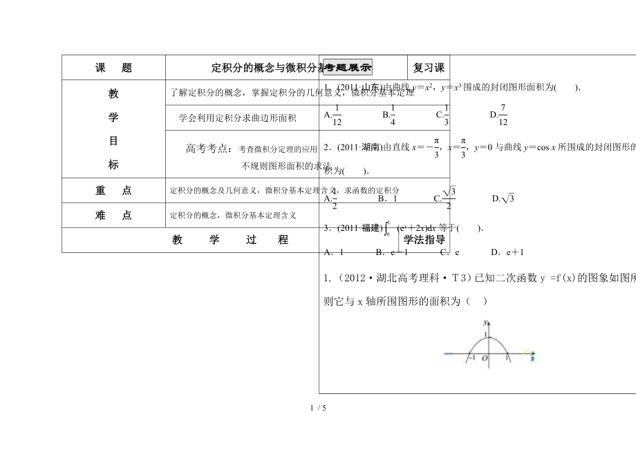 定积分的概念与微积分基本定理集体备课_第1页