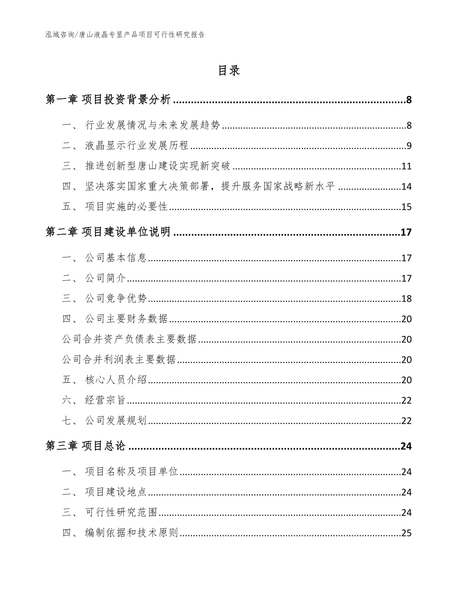 唐山液晶专显产品项目可行性研究报告_模板参考_第1页