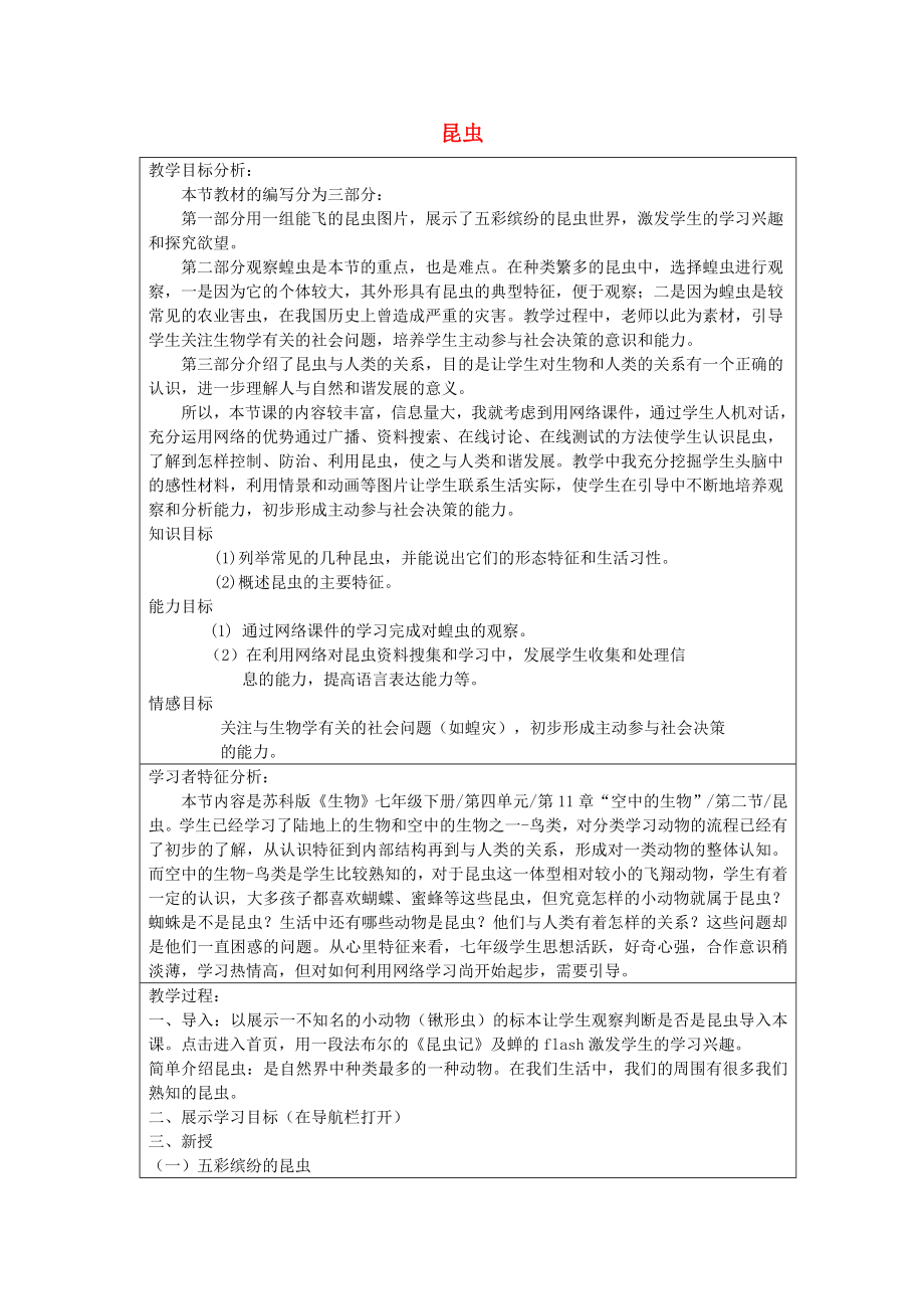 七年級生物下冊 第五單元 第12章 空中的生物 第2節(jié) 昆蟲設計方案素材 （新版）蘇科版（通用）_第1頁