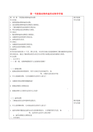 安徽省蚌埠市五河縣2020學(xué)年“三為主”課堂八年級生物上冊 第一章《動物的主要類群》第一節(jié) 腔腸動物和扁形動物導(dǎo)學(xué)案（無答案）（新版）新人教版