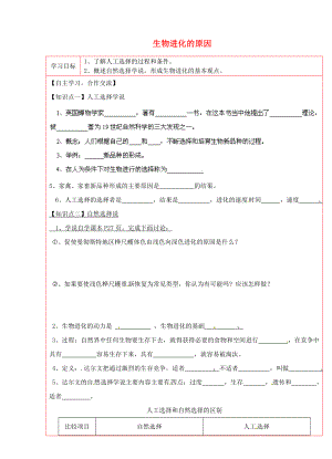 陜西省延川縣第二中學(xué)八年級(jí)生物下冊(cè) 生物進(jìn)化的原因?qū)W案（無(wú)答案） 新人教版