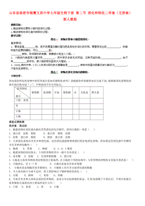 山東省高密市銀鷹文昌中學(xué)七年級生物下冊 第二節(jié) 消化和吸收二學(xué)案（無答案） 新人教版