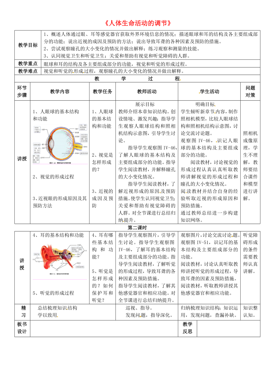 吉林省通化市外國語中學七年級生物下冊 第四單元 第六章 第一節(jié) 人體對外界環(huán)境的感知教案 新人教版_第1頁