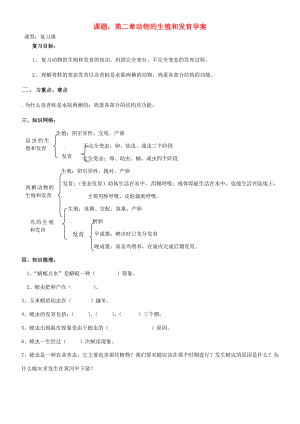 山東省東營(yíng)市第二中學(xué)八年級(jí)生物 《第二章動(dòng)物的生殖和發(fā)育》復(fù)習(xí)學(xué)案（無(wú)答案）