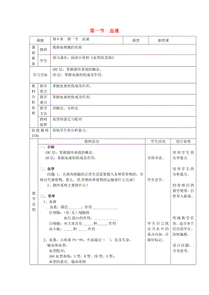 廣東省龍門(mén)縣路溪學(xué)校七年級(jí)生物下冊(cè) 第9章 第1節(jié) 血液導(dǎo)學(xué)案（無(wú)答案） 北師大版