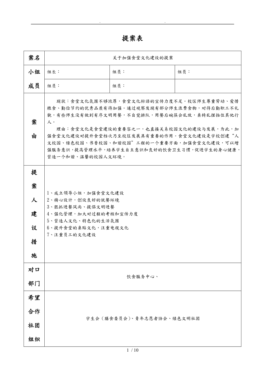 关于加强食堂文化建设的提案_第1页