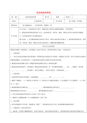 山东省广饶县八年级生物上册4.1.1花的结构和类型学案无答案新版济南版