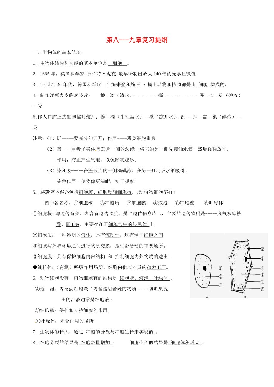 江蘇省銅山區(qū)七年級(jí)生物下冊(cè) 第8-9章復(fù)習(xí)提綱（新版）蘇科版（通用）_第1頁