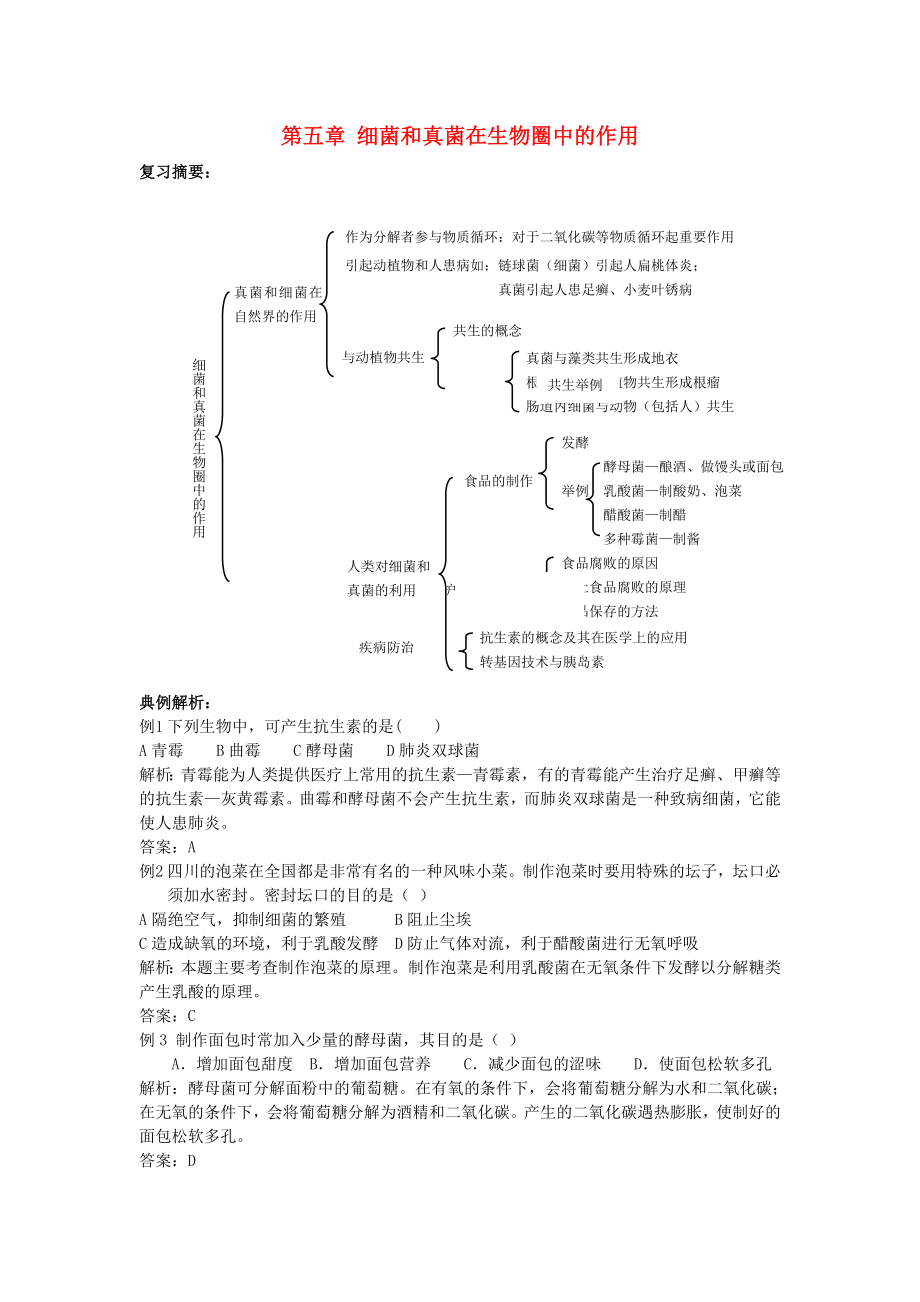 八年级生物上册 第五单元第五章 细菌和真菌在生物圈中的作用复习学案 人教新课标版_第1页