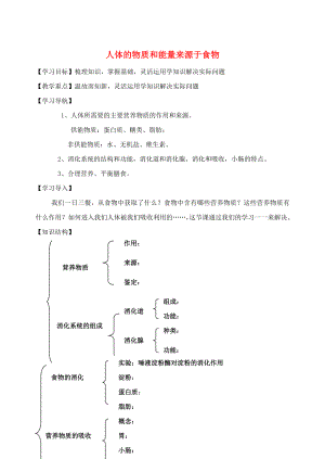 七年級生物上冊 第3章人體的物質(zhì)和能量來源于食物復習教案 蘇科版（通用）