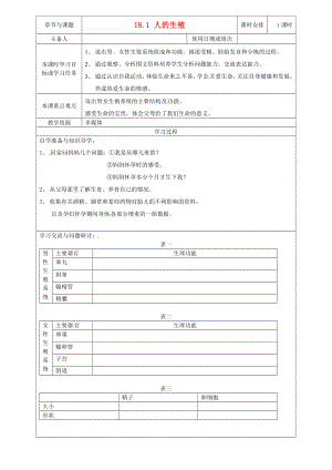 江苏省徐州市王杰中学八年级生物《人的生殖》导学案（无答案）苏教版