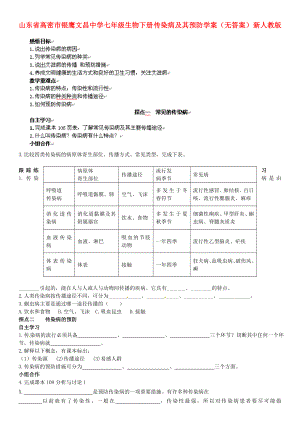 山東省高密市銀鷹文昌中學(xué)七年級(jí)生物下冊(cè) 傳染病及其預(yù)防學(xué)案（無(wú)答案） 新人教版