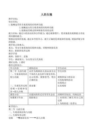 魯科版八年級生物人的生殖教案