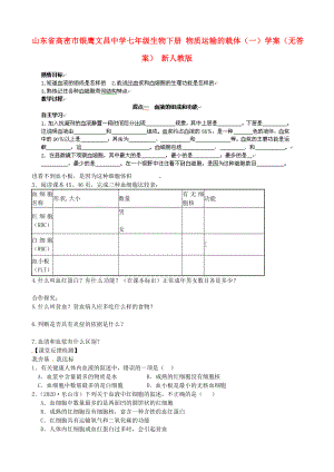 山東省高密市銀鷹文昌中學(xué)七年級生物下冊 物質(zhì)運輸?shù)妮d體（一）學(xué)案（無答案） 新人教版