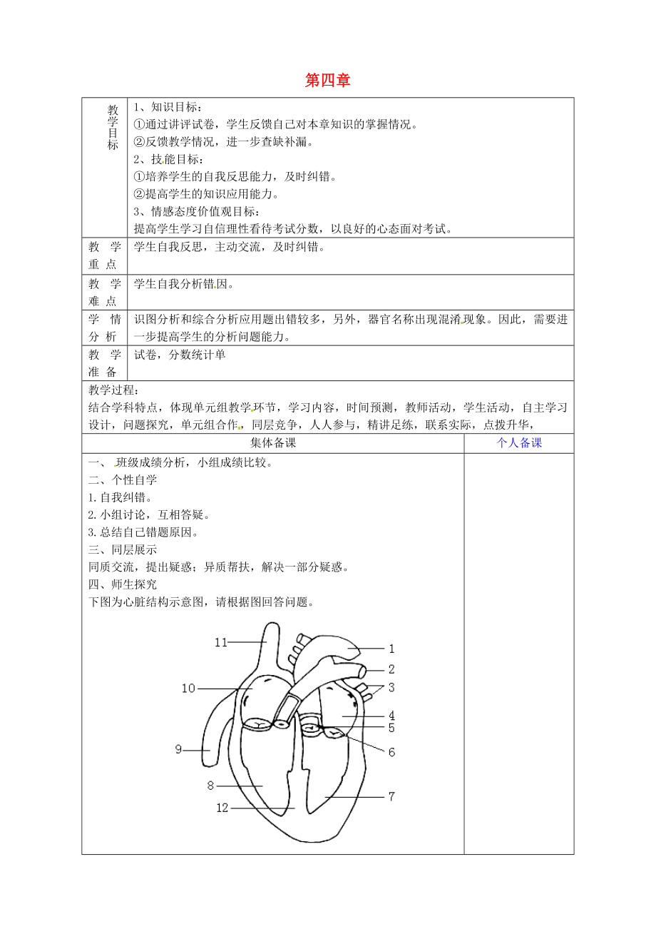 山東省淄博市臨淄區(qū)第八中學(xué)七年級(jí)生物下冊(cè) 第四章 人體內(nèi)物質(zhì)的運(yùn)輸測(cè)試講評(píng)教案 新人教版_第1頁(yè)