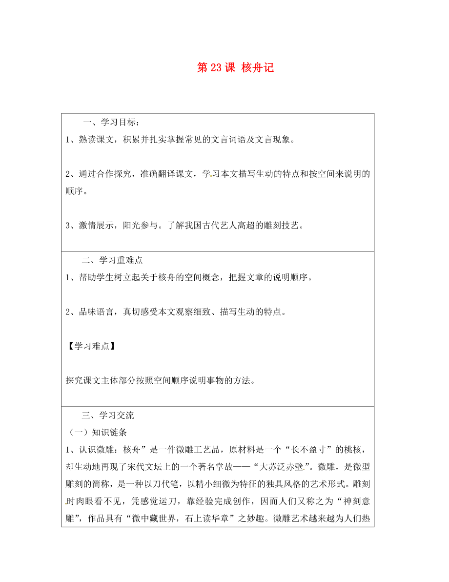 云南省麻栗坡縣董干中學(xué)八年級語文上冊 第課 核舟記導(dǎo)學(xué)案（無答案） 新人教版_第1頁